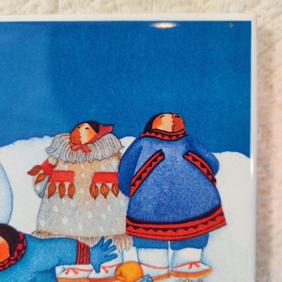 SOLD - Vintage Barbara Lavallee Ceramic Kitchen Tile Wall Eskimo Dance 1996 - Picture 3 of 7